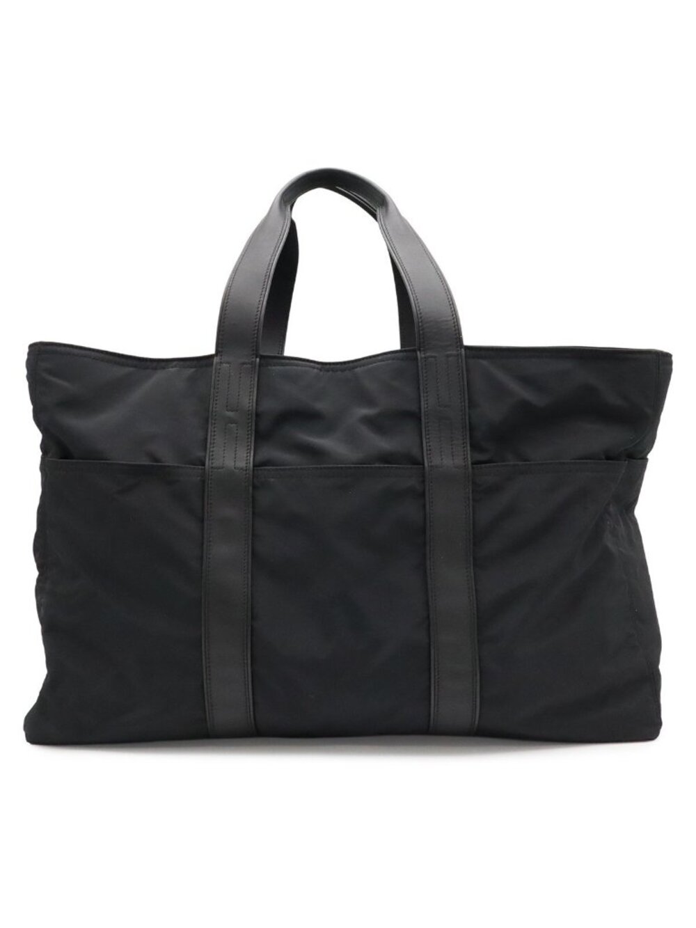 Hermes Acapulco GM Boston Bag Tote Large Toile Chevron Leather Black